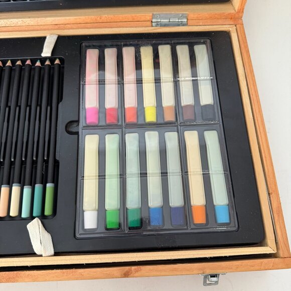 Gallery Wooden Art Supply Box Set 129 Pieces Paints Brushes Pastels Pencils - Ga - Picture 9 of 16